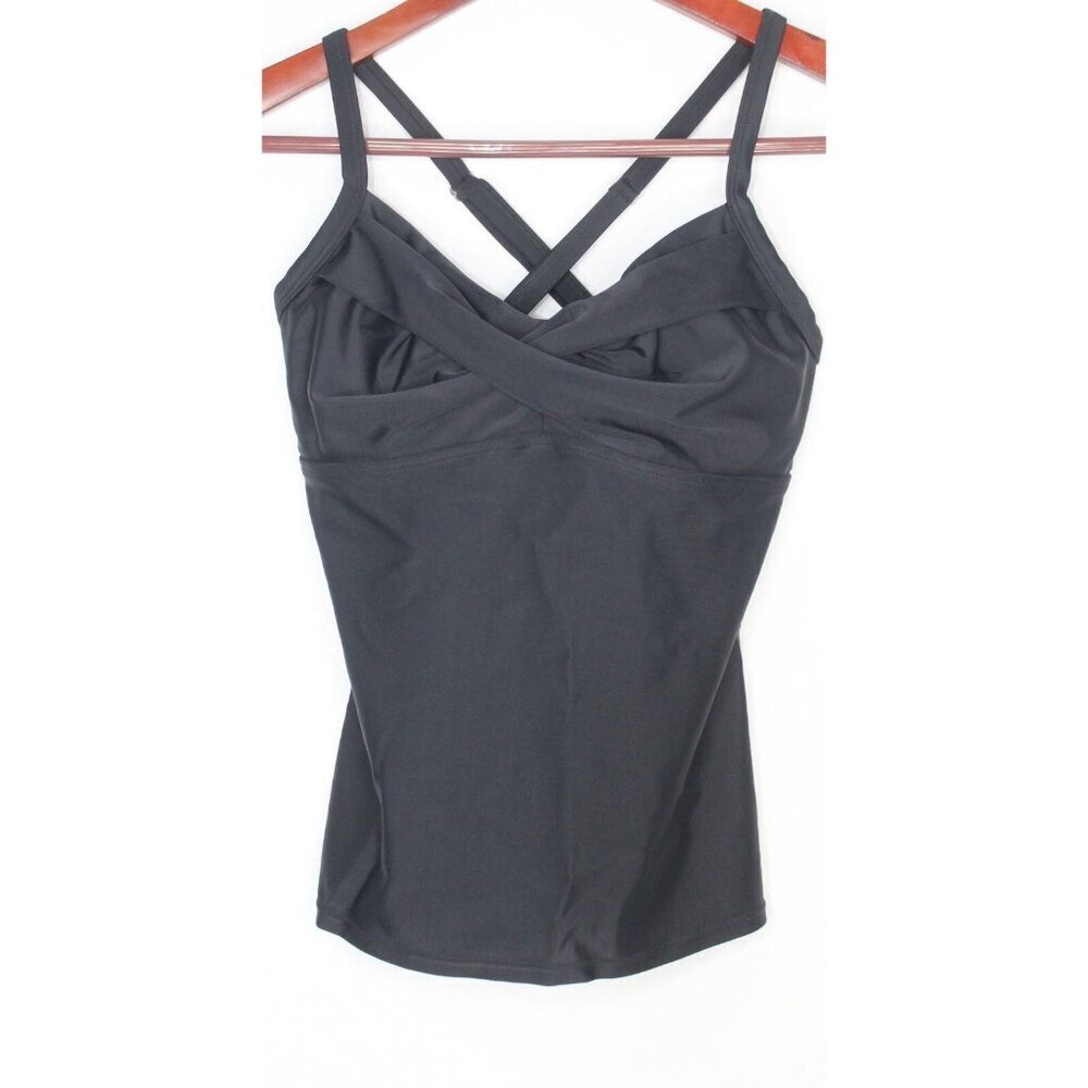 Athleta Women's Swim Top 32D/DD Black‎ Long Underwire Padded Adjustable Strap